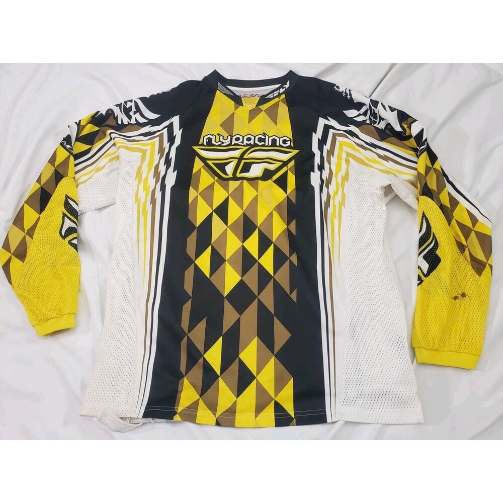 Fly Racing Kinetic Motocross Jersey Long Sleeve Mesh Yellow Shirt Men's Size XL
